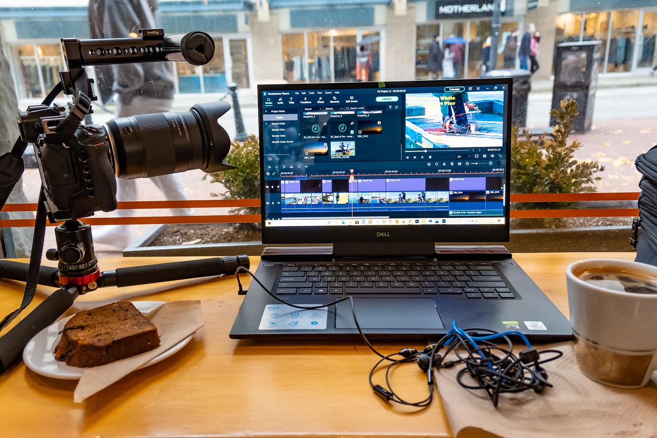 A camera and laptop set up for content creation