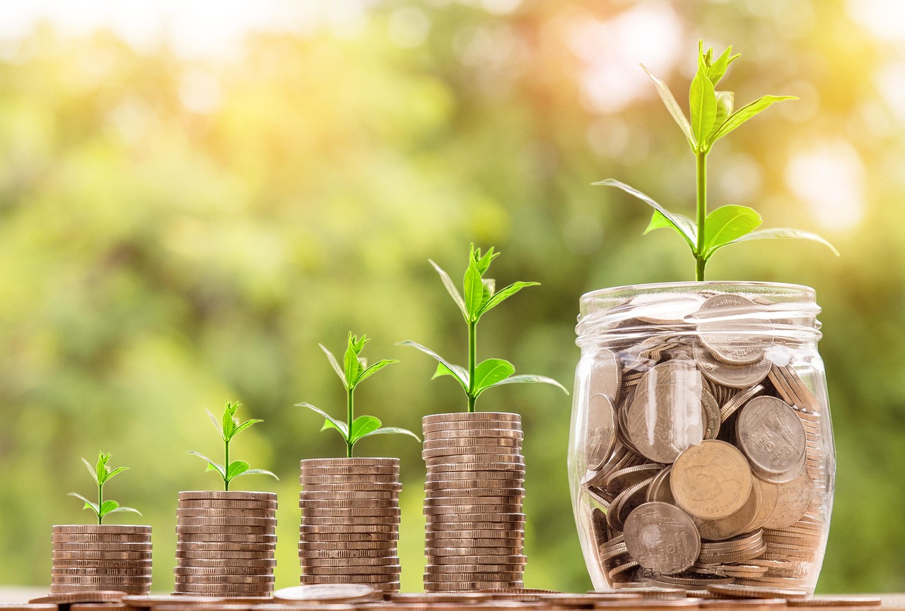 Coin stacks with growing plants