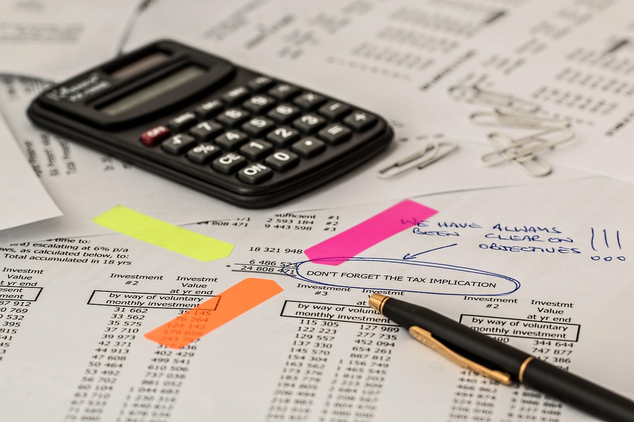 A calculator and pen on printed figures
