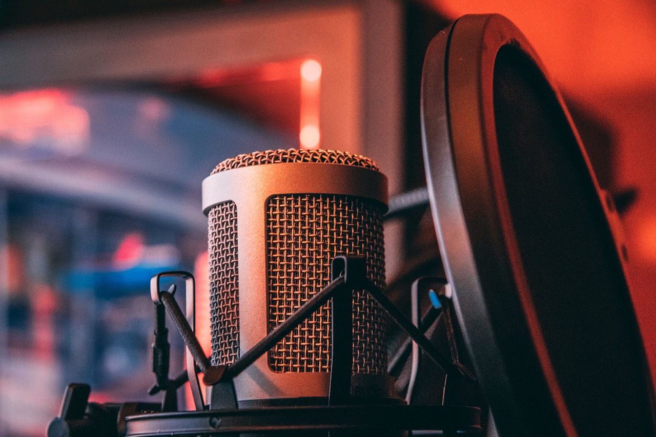A studio microphone with a pop filter