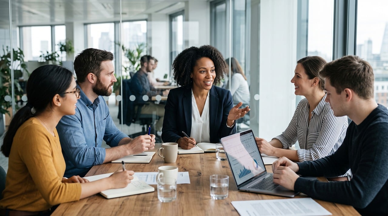 A team planning around a meeting table